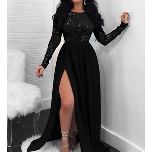 High Slit Black Evening Dress